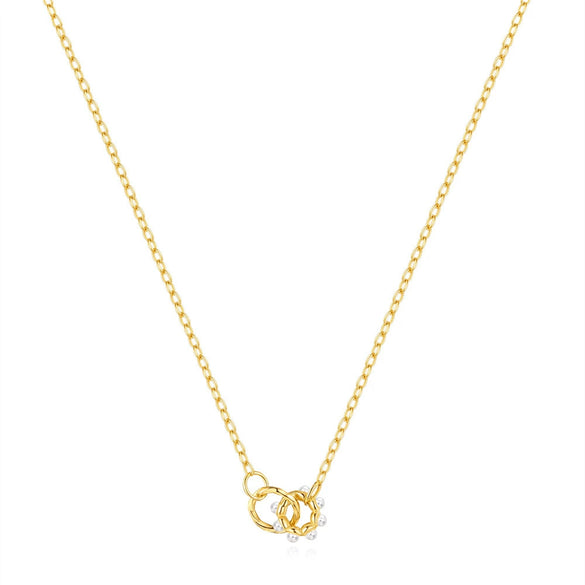 Wholesale S925 Sterling Silver Ochain Necklace With Round Pearl Ring Link And Geometric Pattern Electroplated For Women
