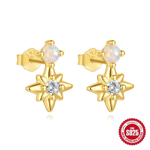 Wholesale S925 Sterling Silver Octagonal Geometric Opal Diamond All Match Women's Earrings With Electroplating