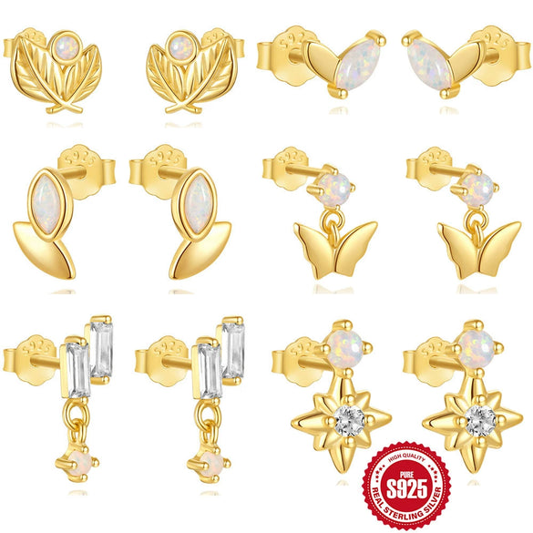 Wholesale S925 Sterling Silver Octagonal Geometric Opal Diamond All Match Women's Earrings With Electroplating