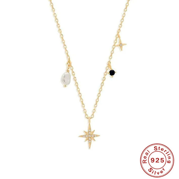 Wholesale S925 Sterling Silver Octagonal Star Diamond Shaped Pearl Clavicle Necklace With Geometric Pattern Electroplated For Unisex Stacked Wear
