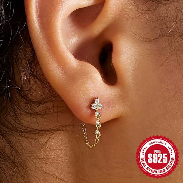 Wholesale S925 Sterling Silver Onepiece Diamondembedded Tassel Earrings With Geometric Design And Electroplating