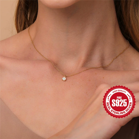 Wholesale S925 Sterling Silver Opal Necklace With Simple Four Claw Design And Geometric Style O Chain Electroplated For Women