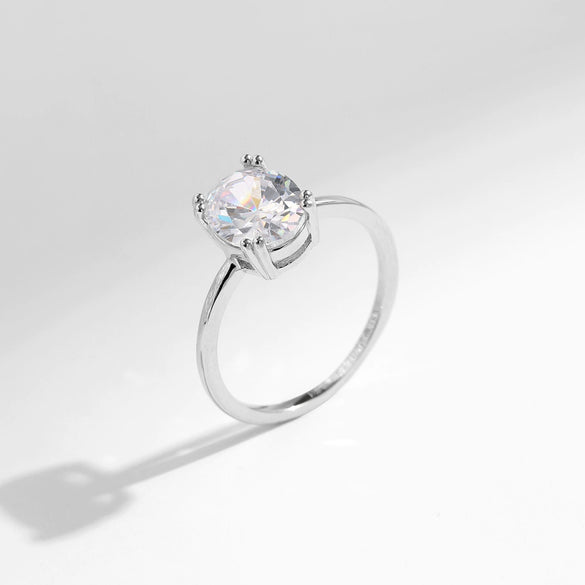 Wholesale S925 Sterling Silver Oval Dove Eggshaped Geometric Inlaid Zircon Ring For Women