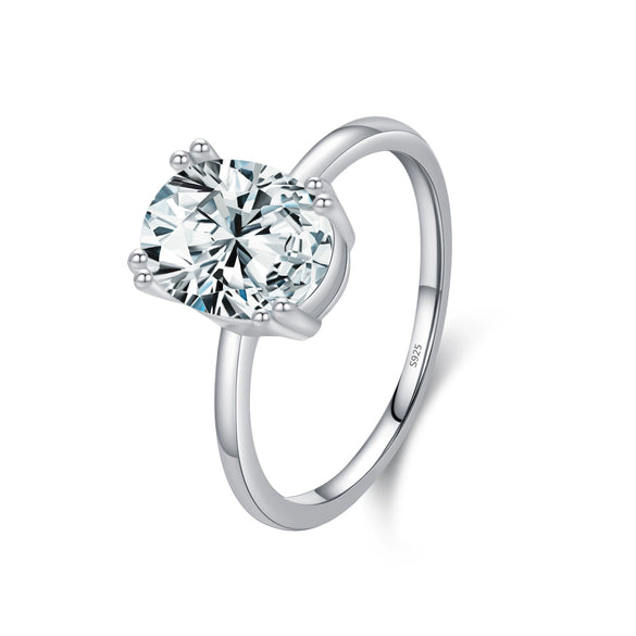 Wholesale S925 Sterling Silver Oval Dove Eggshaped Geometric Inlaid Zircon Ring For Women
