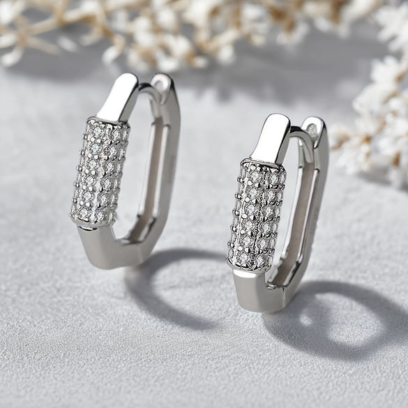 Wholesale S925 Sterling Silver Oval Geometric Earrings With Microinlaid Zircon