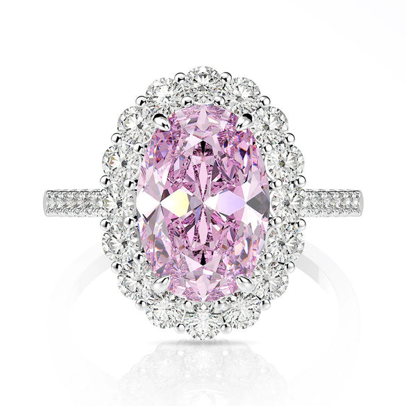 Wholesale S925 Sterling Silver Oval Ring With High Carbon Diamond And Geometric Pattern Electroplated For Women