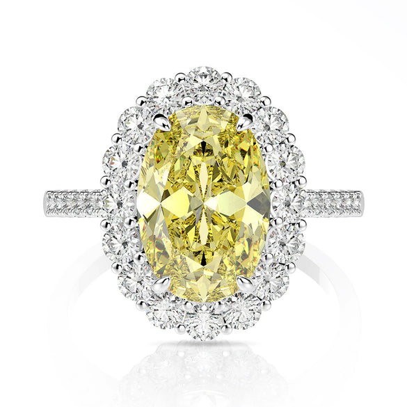 Wholesale S925 Sterling Silver Oval Ring With High Carbon Diamond And Geometric Pattern Electroplated For Women