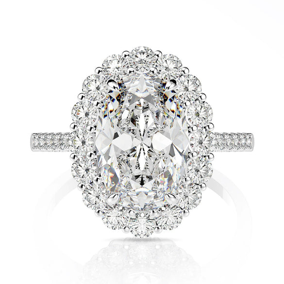 Wholesale S925 Sterling Silver Oval Ring With High Carbon Diamond And Geometric Pattern Electroplated For Women