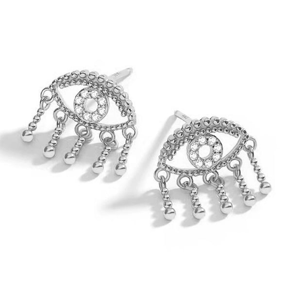 Wholesale S925 Sterling Silver Palm Diamond Ear Ring With Devil's Eye Fashion Creative Cold Style Inlay Earrings For Women