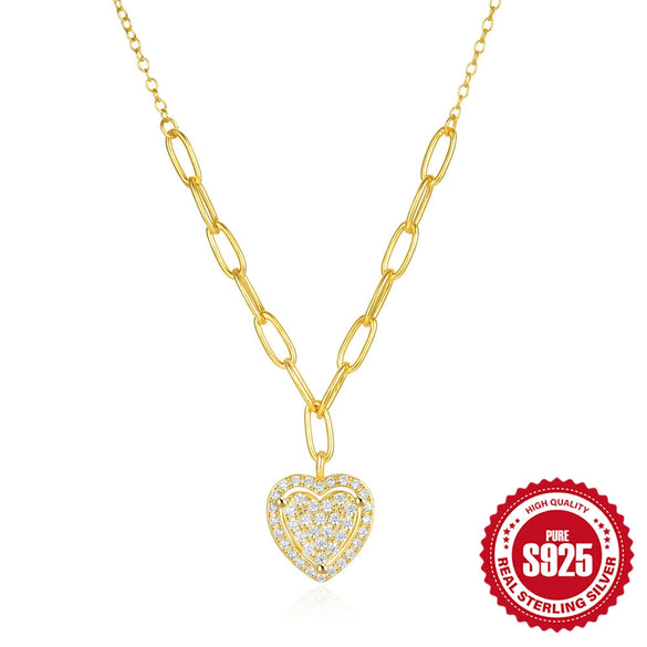Wholesale S925 Sterling Silver Peach Heart Pendant Inlaid Zircon Clavicle Chain With Electroplating For Women