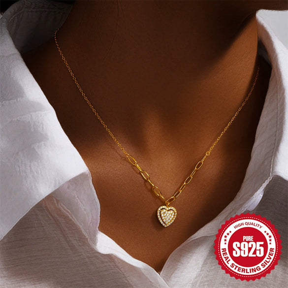 Wholesale S925 Sterling Silver Peach Heart Pendant Inlaid Zircon Clavicle Chain With Electroplating For Women