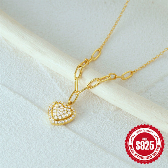 Wholesale S925 Sterling Silver Peach Heart Pendant Inlaid Zircon Clavicle Chain With Electroplating For Women