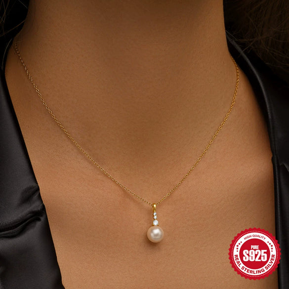 Wholesale S925 Sterling Silver Pearl Diamond Stacked Elegant Clavicle Chain With Geometric Pattern And Electroplating For Women