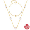 Wholesale S925 Sterling Silver Pearl Five Petal White Shellfish Elegant Unisex Necklace And Bracelet Set With O Chain And Electroplating Treatment
