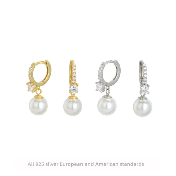 Wholesale S925 Sterling Silver Pearl Geometric Light Luxury Women's Earrings