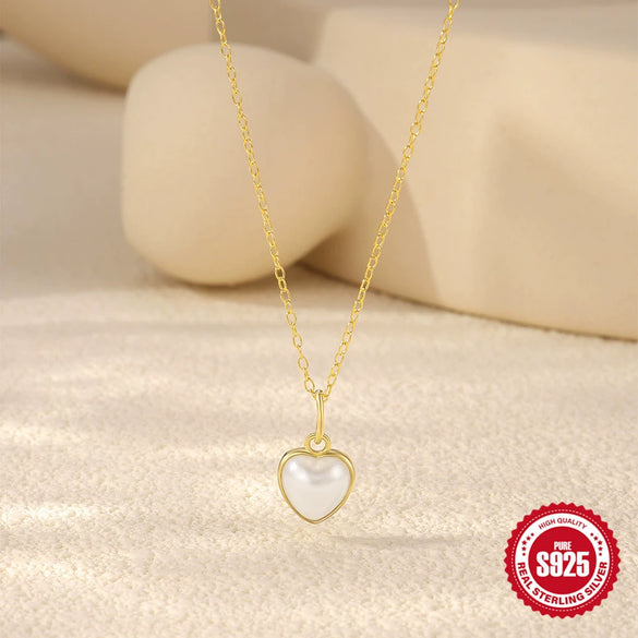 Wholesale S925 Sterling Silver Pearl Necklace With Love Pendant And Ochain Geometric Pattern Electroplated For Women