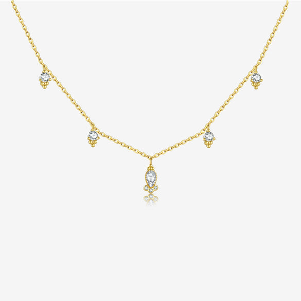 Wholesale S925 Sterling Silver Pearshaped Color Zirconium Hanging Long Necklace With Geometric Pattern And Electroplating Treatment