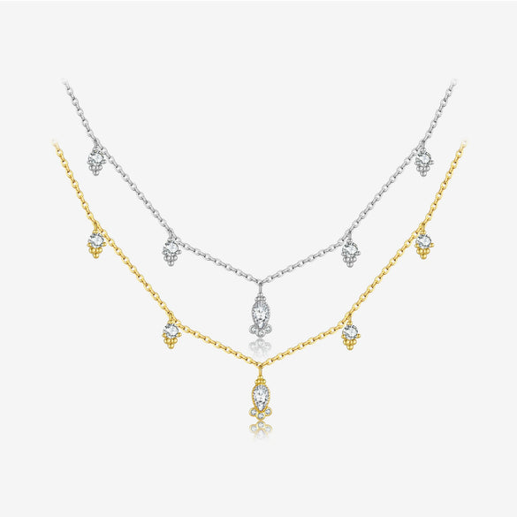 Wholesale S925 Sterling Silver Pearshaped Color Zirconium Hanging Long Necklace With Geometric Pattern And Electroplating Treatment