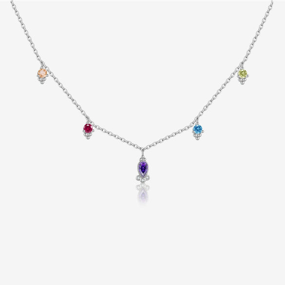 Wholesale S925 Sterling Silver Pearshaped Color Zirconium Hanging Long Necklace With Geometric Pattern And Electroplating Treatment