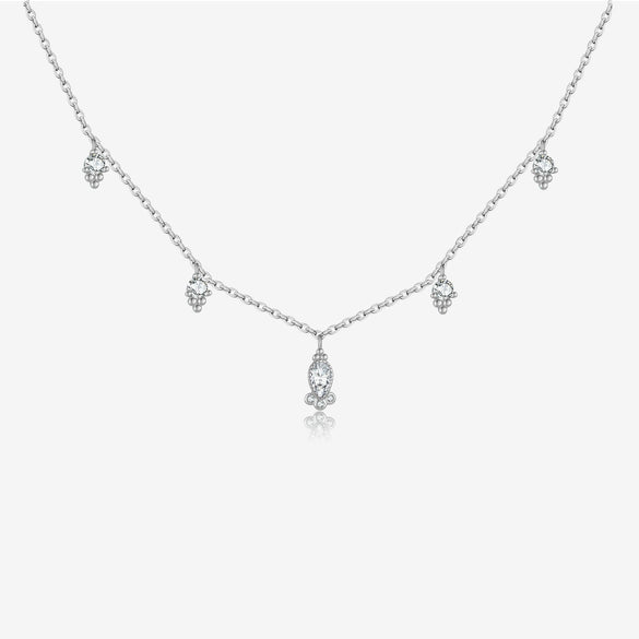 Wholesale S925 Sterling Silver Pearshaped Color Zirconium Hanging Long Necklace With Geometric Pattern And Electroplating Treatment