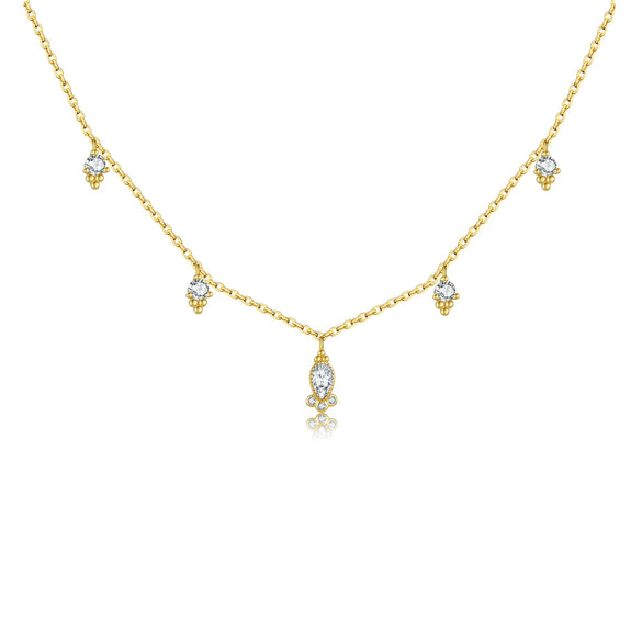 Wholesale S925 Sterling Silver Pearshaped Color Zirconium Hanging Long Necklace With Geometric Pattern And Electroplating Treatment