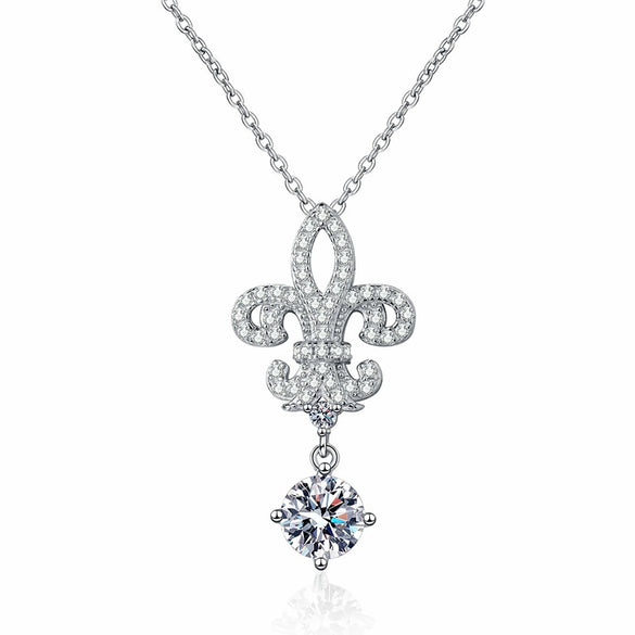 Wholesale S925 Sterling Silver Pendant Moissanite Necklace With Crown Pattern Electroplated For Women