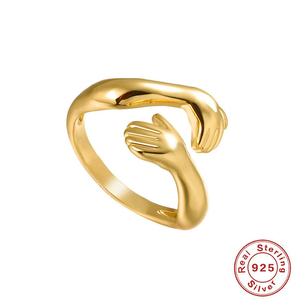Wholesale S925 Sterling Silver Personality Hands Hug Joint Ring With Zirconia For Women