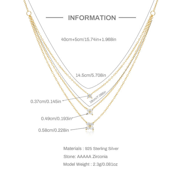Wholesale S925 Sterling Silver Petal Element Three Layer Stacked Necklace With Star Pattern And Electroplating Treatment For Women