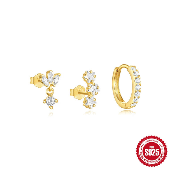 Wholesale S925 Sterling Silver Petal Light Luxury Minimalist Earrings Combination With Electroplating