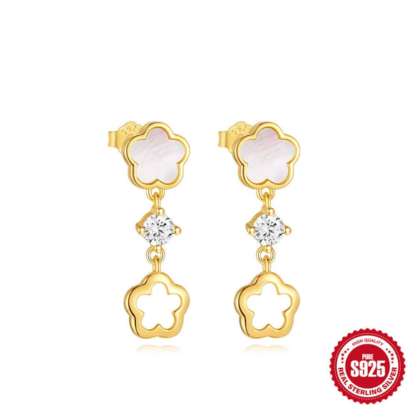 Wholesale S925 Sterling Silver Petal Shaped Hollow Earrings And Necklace Suit With Electroplating Treatment Unisex Style
