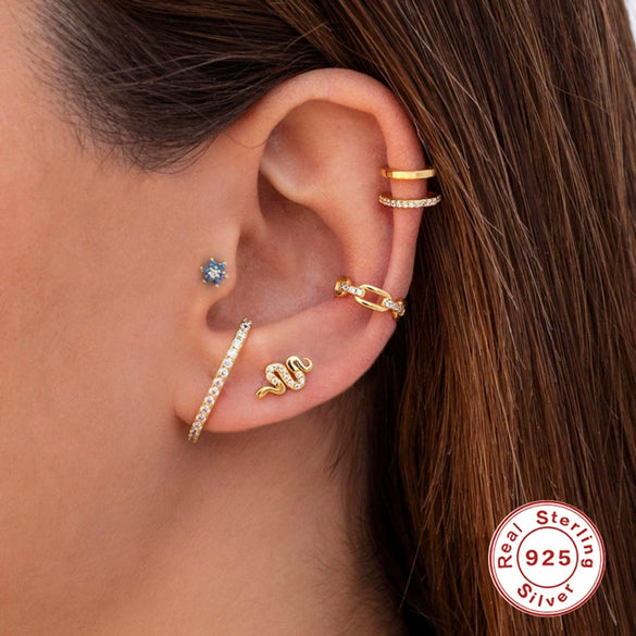 Wholesale S925 Sterling Silver Piercing Ear Nails With Zircon In Geometric Shape Electroplated For Women