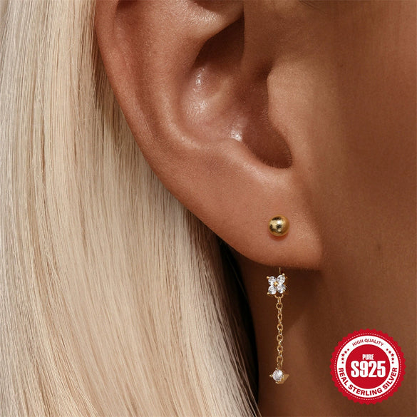 Wholesale S925 Sterling Silver Piercing Earrings With Star Moon Tassels Geometric Pattern Stacked Wear Electroplated For Women