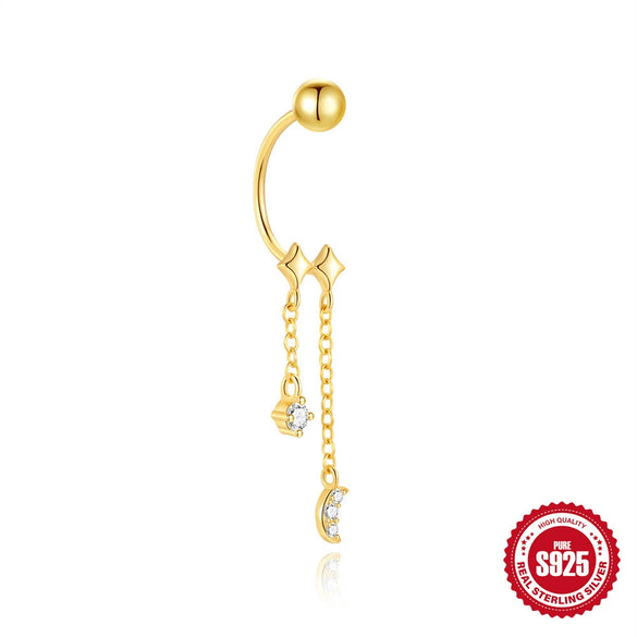 Wholesale S925 Sterling Silver Piercing Earrings With Star Moon Tassels Geometric Pattern Stacked Wear Electroplated For Women