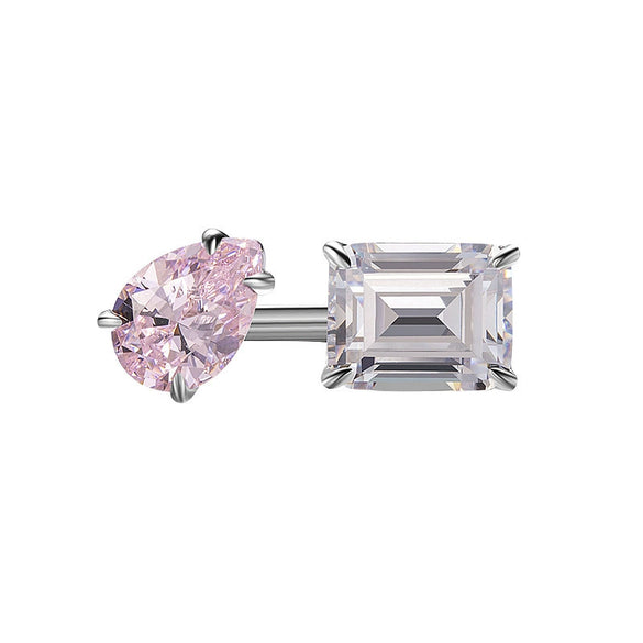 Wholesale S925 Sterling Silver Pink Love Heart Shape High Carbon Diamond Ring Electroplated Retro Light Luxury High Grade Sense