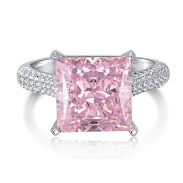 Wholesale S925 Sterling Silver Pink Love Heart Shape High Carbon Diamond Ring Electroplated Retro Light Luxury High Grade Sense