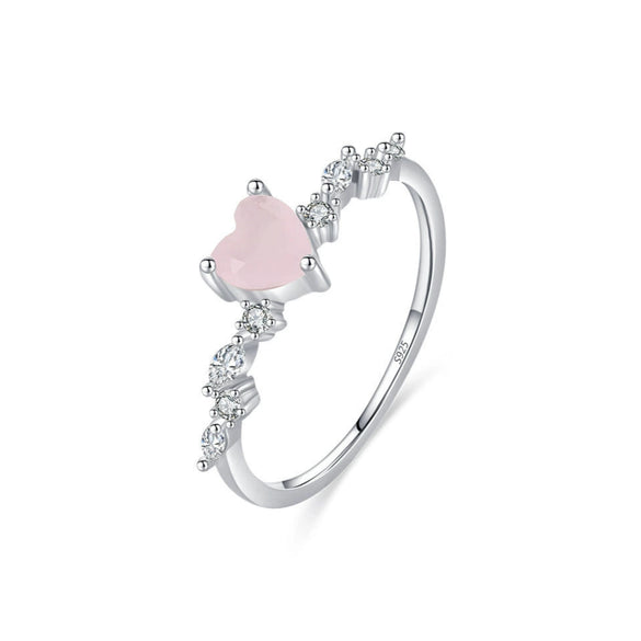 Wholesale S925 Sterling Silver Pink Love Heart Shaped Ring For Girls With Electroplating Sweet Cute And All Match Niche Fashion