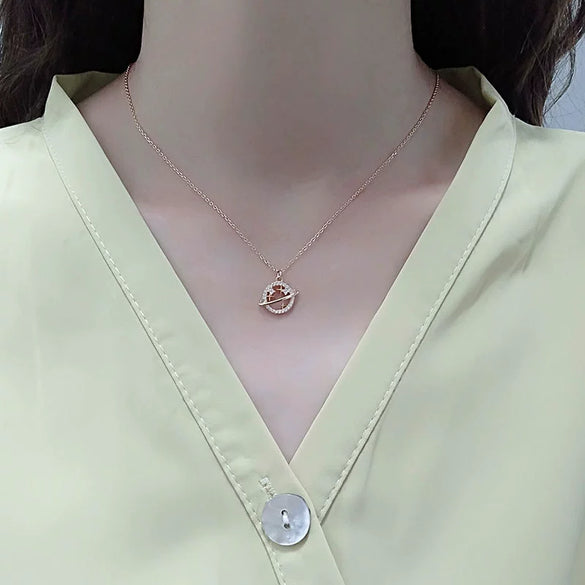 Wholesale S925 Sterling Silver Planet Necklace For Female With Electroplating