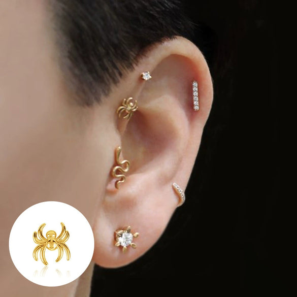 Wholesale S925 Sterling Silver Punk Hiphop Spider Body Puncture Ear Studs For Women With Geometric Design And Environmental Protection Electroplating