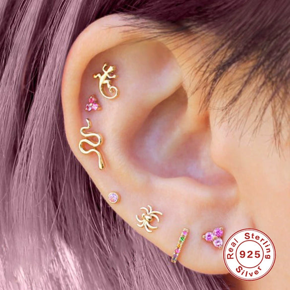 Wholesale S925 Sterling Silver Punk Hiphop Spider Body Puncture Ear Studs For Women With Geometric Design And Environmental Protection Electroplating