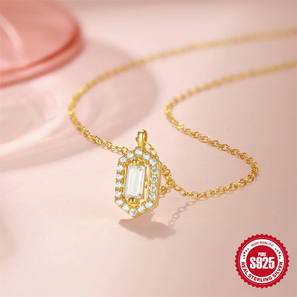 Wholesale S925 Sterling Silver Rectangular Fruit Patterned Electroplated Ochain Necklace For Women