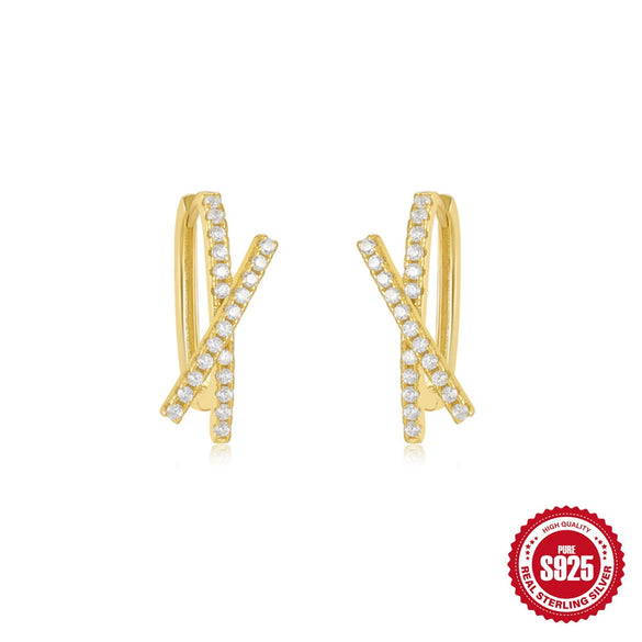 Wholesale S925 Sterling Silver Rectangular Geometric Cross Ear Buckle Earrings With Electroplating For Women