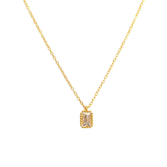 Wholesale S925 Sterling Silver Rectangular Zircon Geometric Cross Chain Clavicle Necklace With Electroplating