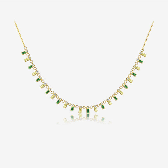 Wholesale S925 Sterling Silver Rectangular Zircon Necklace For Women With Electroplated Rainbow Gemstone Pendant And Regular Clavicle Chain