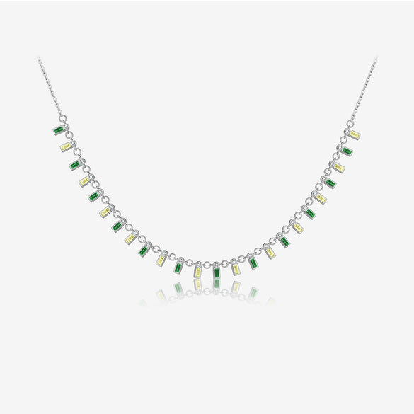 Wholesale S925 Sterling Silver Rectangular Zircon Necklace For Women With Electroplated Rainbow Gemstone Pendant And Regular Clavicle Chain
