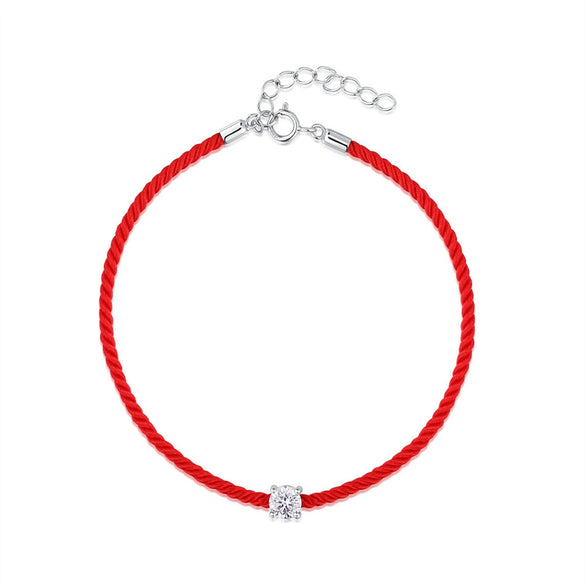 Wholesale S925 Sterling Silver Red Rope Bracelet With Single Mosan Diamond Geometric Pattern Electroplated For Women