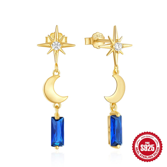 Wholesale S925 Sterling Silver Retro Luxury Geometric Water Drop Star Design Earrings 18K Gold Plated
