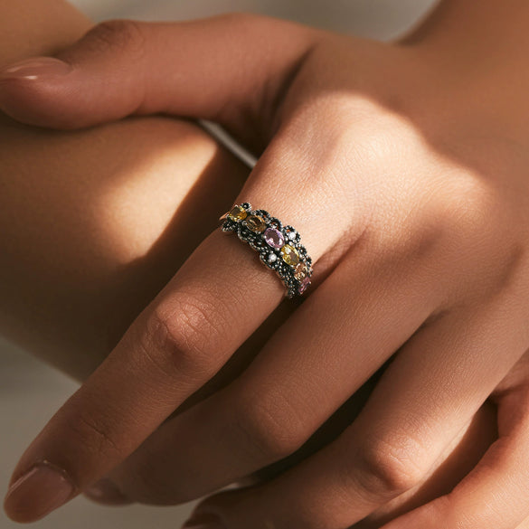 Wholesale S925 Sterling Silver Retro Old Style Geometric Overlapping Flash Diamond Ring For Women