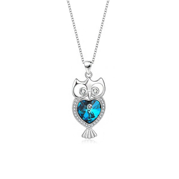 Wholesale S925 Sterling Silver Retro Owl Women's Ochain Necklace With Crystal Pendant