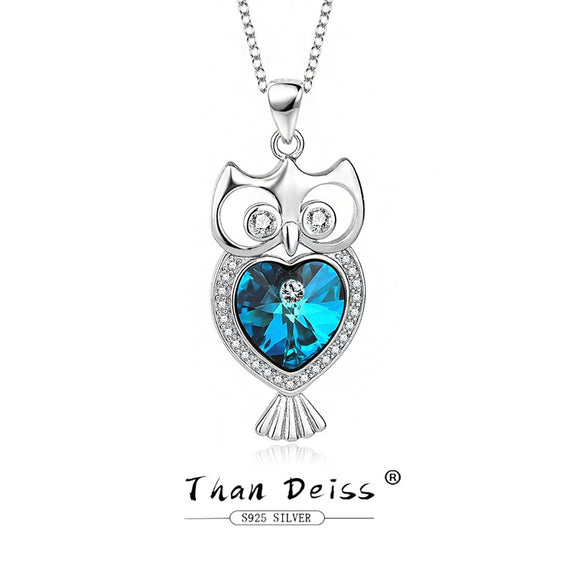 Wholesale S925 Sterling Silver Retro Owl Women's Ochain Necklace With Crystal Pendant