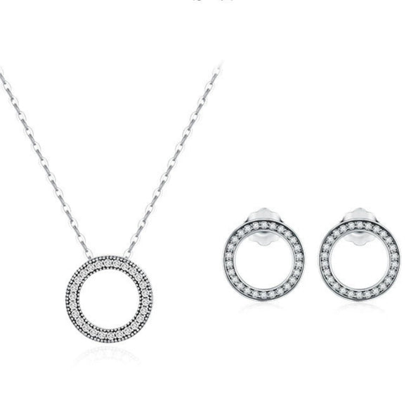 Wholesale S925 Sterling Silver Retro Round Geometric Full Diamond Zircon Clavicle Chain And Women's Light Luxury Earring Set